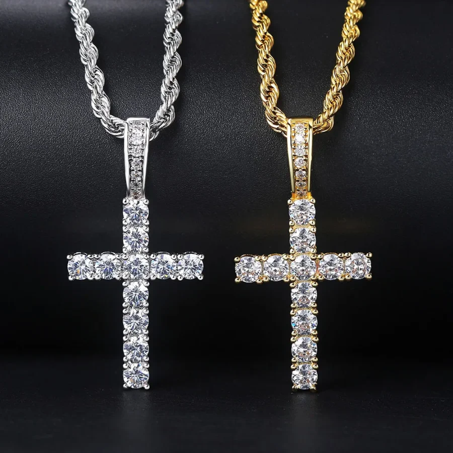 Hiphop Cross Pendant Necklace For Women Jewelry Female Statement Men Iced Out Chain Wholesale Gold Color Homme Jewellery HP003 - Image 3