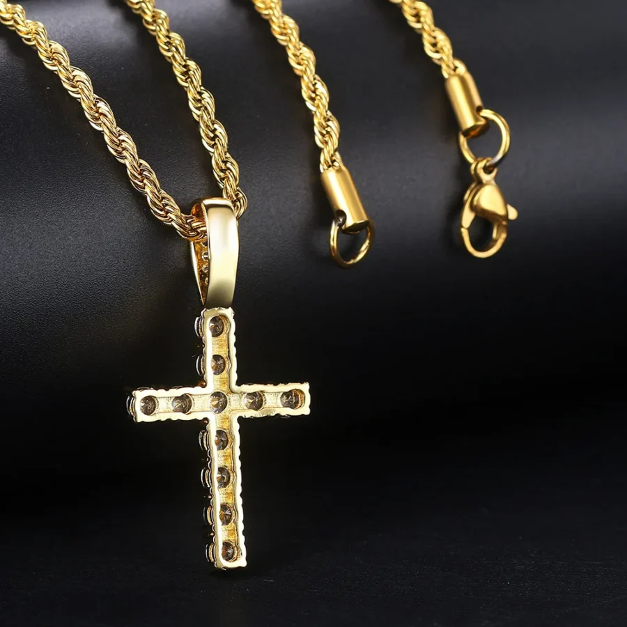 Hiphop Cross Pendant Necklace For Women Jewelry Female Statement Men Iced Out Chain Wholesale Gold Color Homme Jewellery HP003 - Image 4