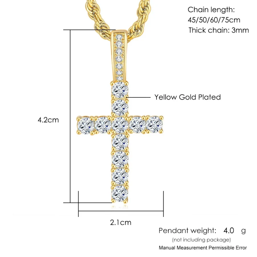 Hiphop Cross Pendant Necklace For Women Jewelry Female Statement Men Iced Out Chain Wholesale Gold Color Homme Jewellery HP003 - Image 6