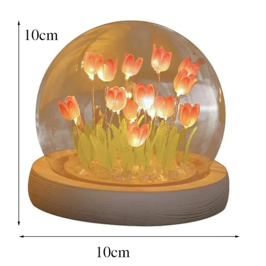 Artificial Tulip Flower Night Light Handmade DIY Bedside Lamp LED Night Lamp Bedroom Decor Christmas Birthday Gifts Table Lamp - Image 5