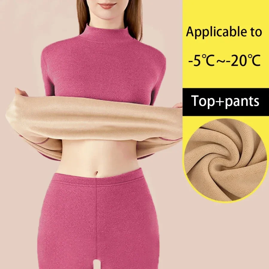 1Set Ultra Thick Thermal Underwear Women Stand Collar Seamless Warm Lingerie Winter Long Sleeve Bottoming Thermal Clothing Sets - Image 2