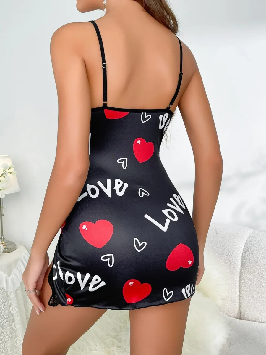 Women Sleepwear Nightgown Sexy Lingerie Love Printed Halter Backless Mini Dress Casual Pajamas Sleepshirts Nighties - Image 2