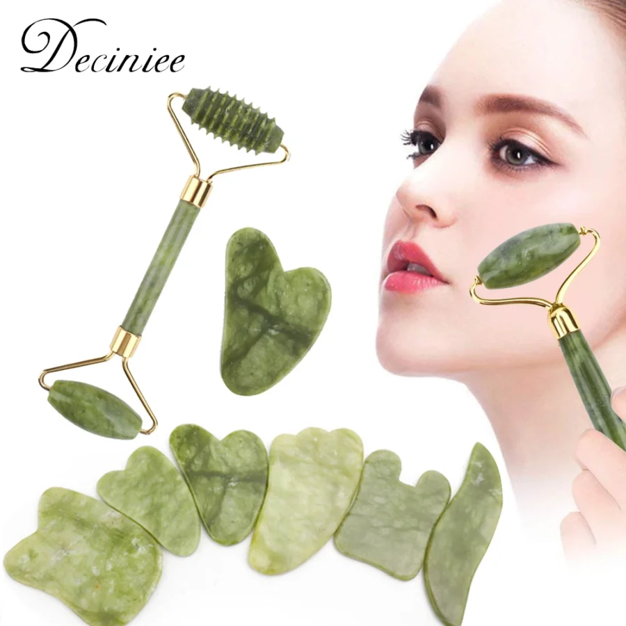 2pcs/kit Gua Sha Massager For Face Care Jade Rollers Beauty Health Skin Scraping Chin Lifting Natural Stone Gouache Massage - Image 2