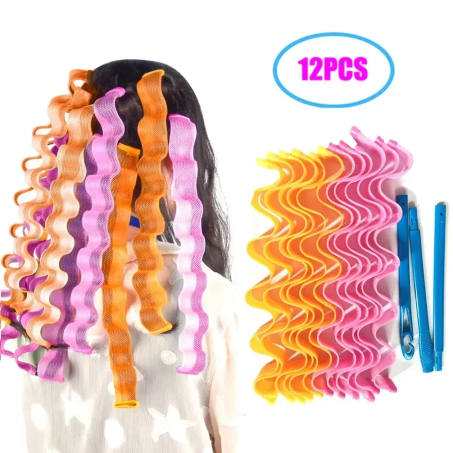 12pcs Heatless Hair Curler No Heat Hair Rollers Soft Curls Curling Rod Roller Sticks Perm Rods Wave Formers Hair Styling Tools