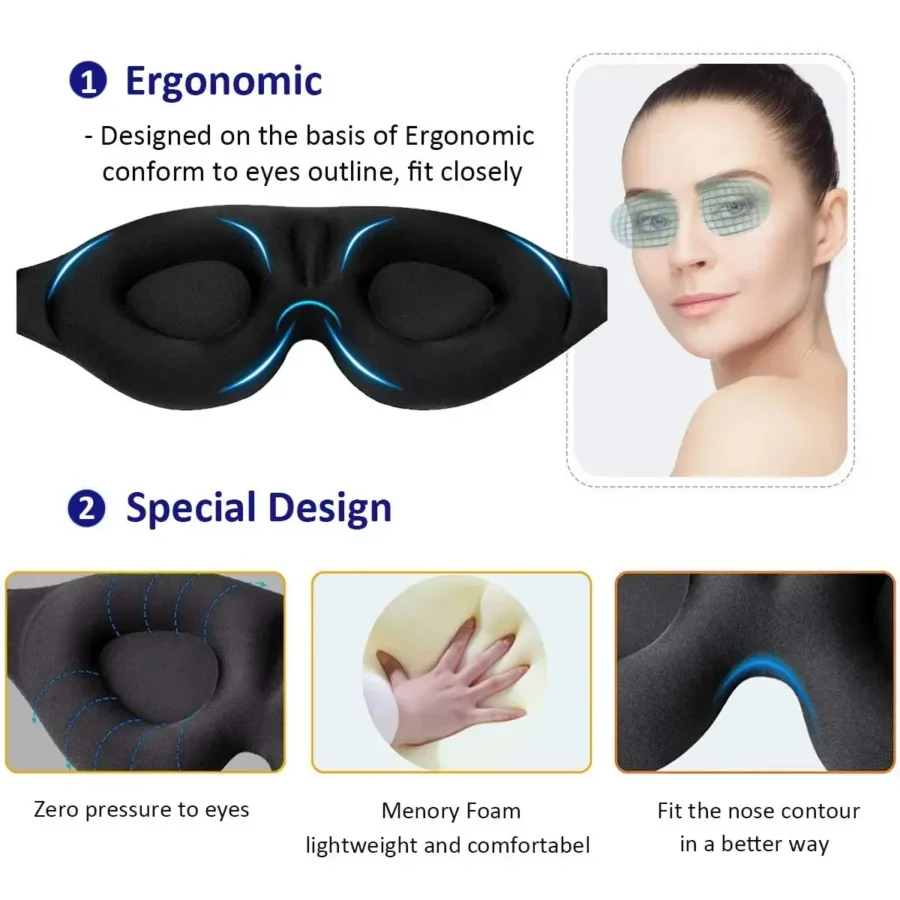 Eye Mask for Sleeping 3D Contoured Cup Blindfold Concave Molded Night Sleep Mask Block Out Light with Women Men - Image 2