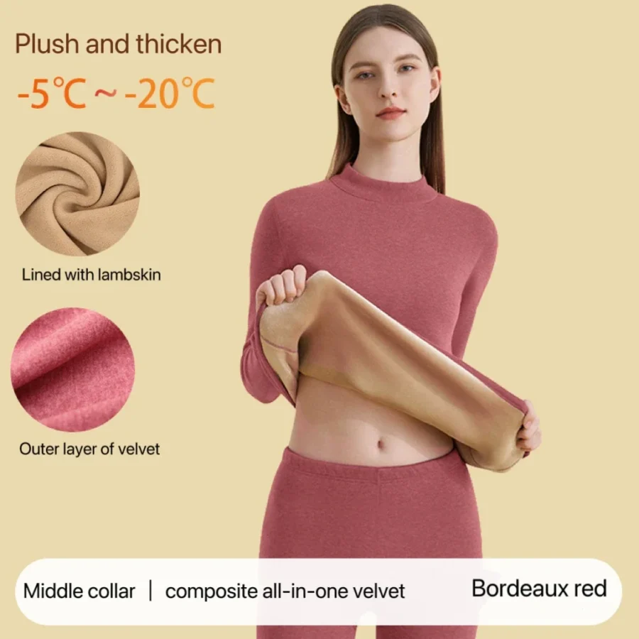 1Set Ultra Thick Thermal Underwear Women Stand Collar Seamless Warm Lingerie Winter Long Sleeve Bottoming Thermal Clothing Sets - Image 5