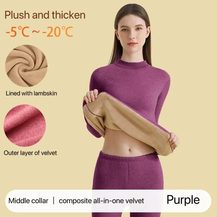 1Set Ultra Thick Thermal Underwear Women Stand Collar Seamless Warm Lingerie Winter Long Sleeve Bottoming Thermal Clothing Sets - Image 6