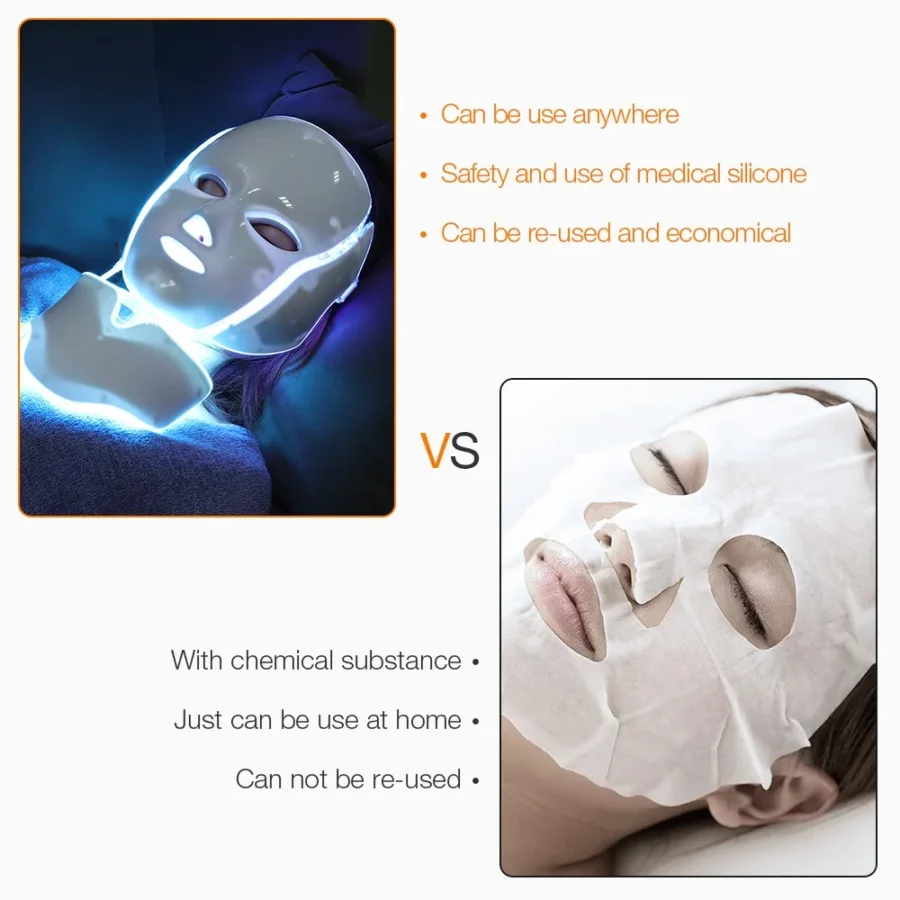 7 Colors LED Facial Mask with Neck LED Light Therapy Mask Skin Rejuvenation Anti Acne Beauty Device Face Lifting Firm Massager - Image 6