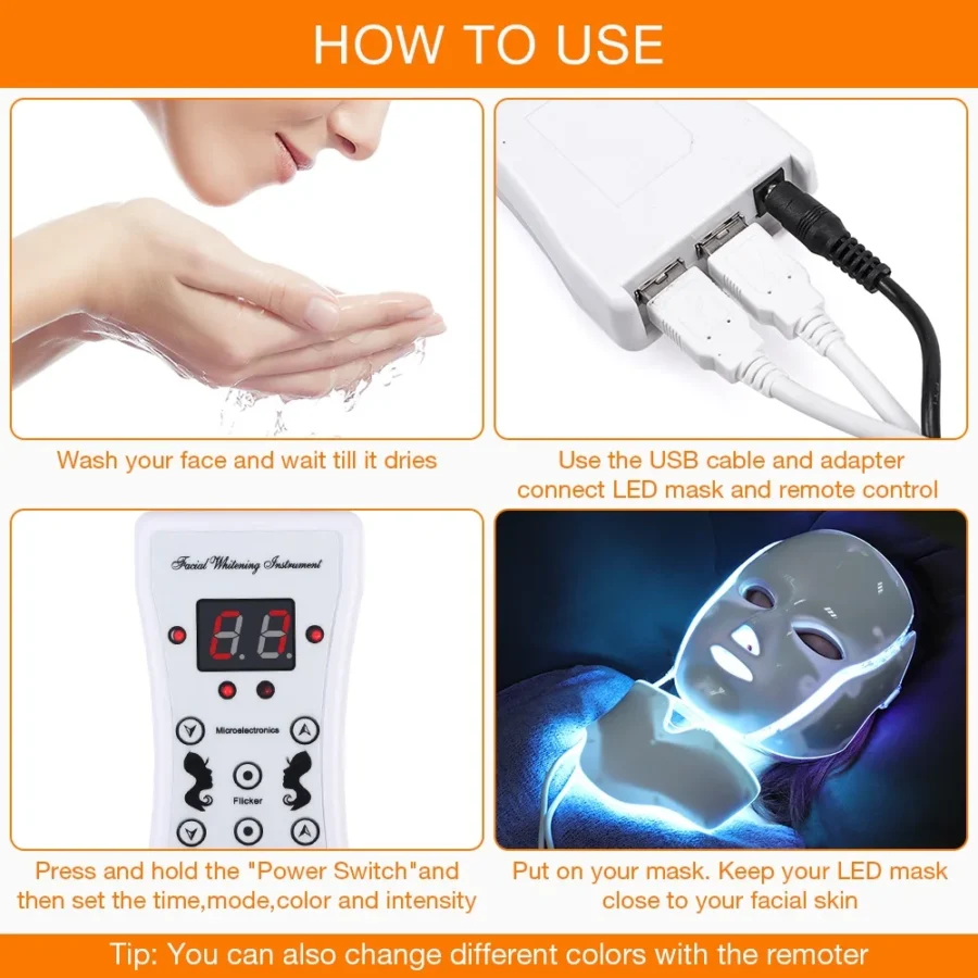 7 Colors LED Facial Mask with Neck LED Light Therapy Mask Skin Rejuvenation Anti Acne Beauty Device Face Lifting Firm Massager - Image 5