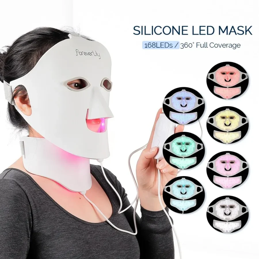 Foreverlily Face Neck Silicone LED Mask 7 Colors LED Light Photon Therapy 3D Flexible Facial Beauty Mask Skin Brighten Skin Care