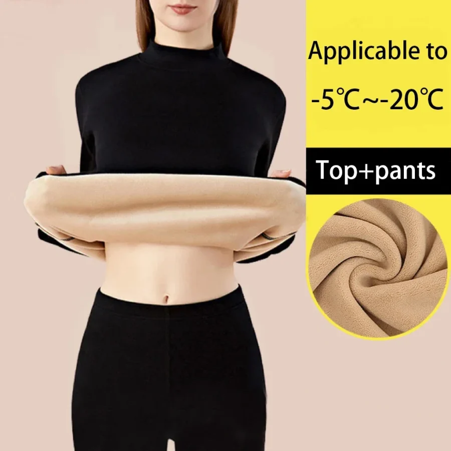 1Set Ultra Thick Thermal Underwear Women Stand Collar Seamless Warm Lingerie Winter Long Sleeve Bottoming Thermal Clothing Sets - Image 3